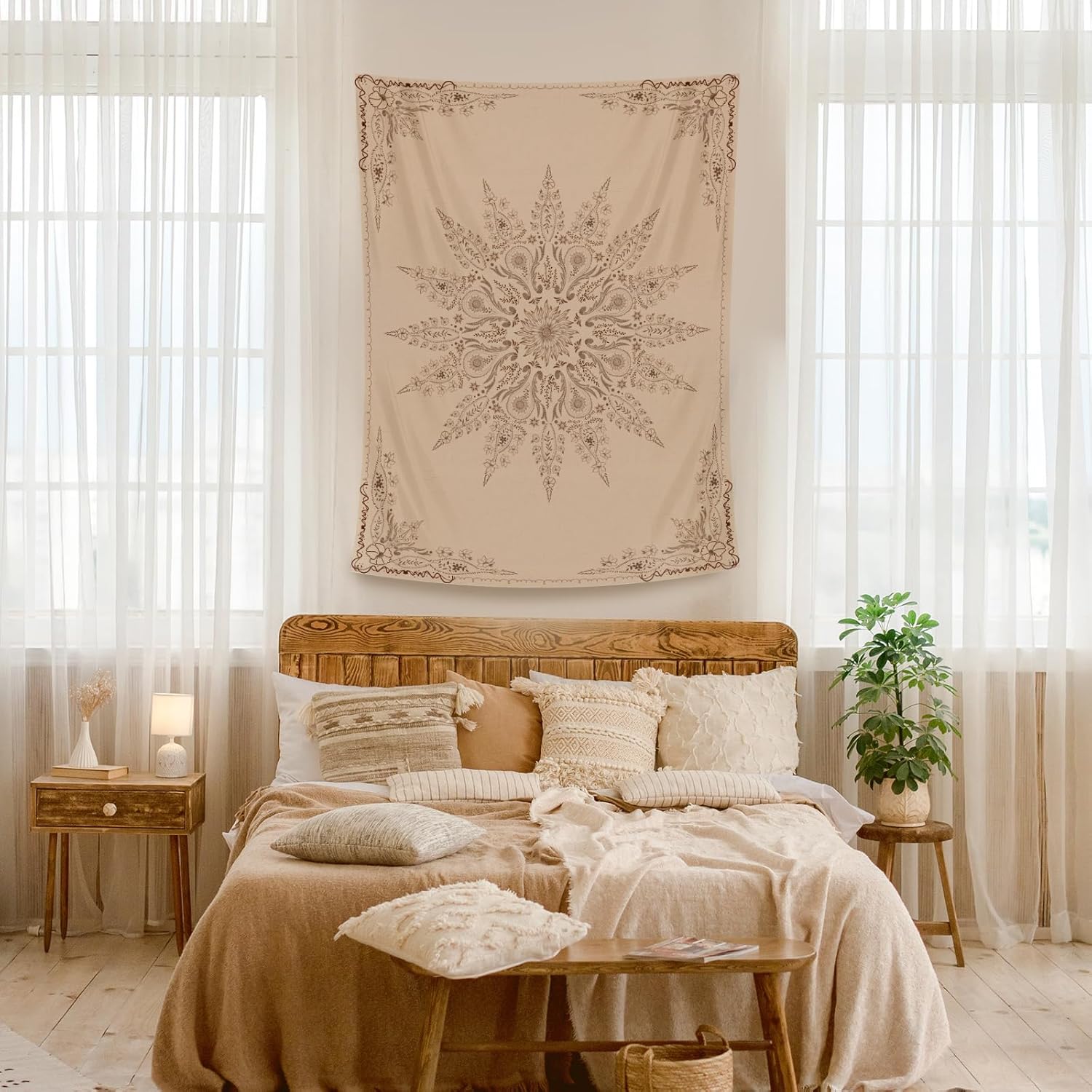 Damanse Tapiz bohemio floral, tapiz estético de flores, tapiz bohemio indio para colgar en la pared, decoración de habitación de mandala pequeña,