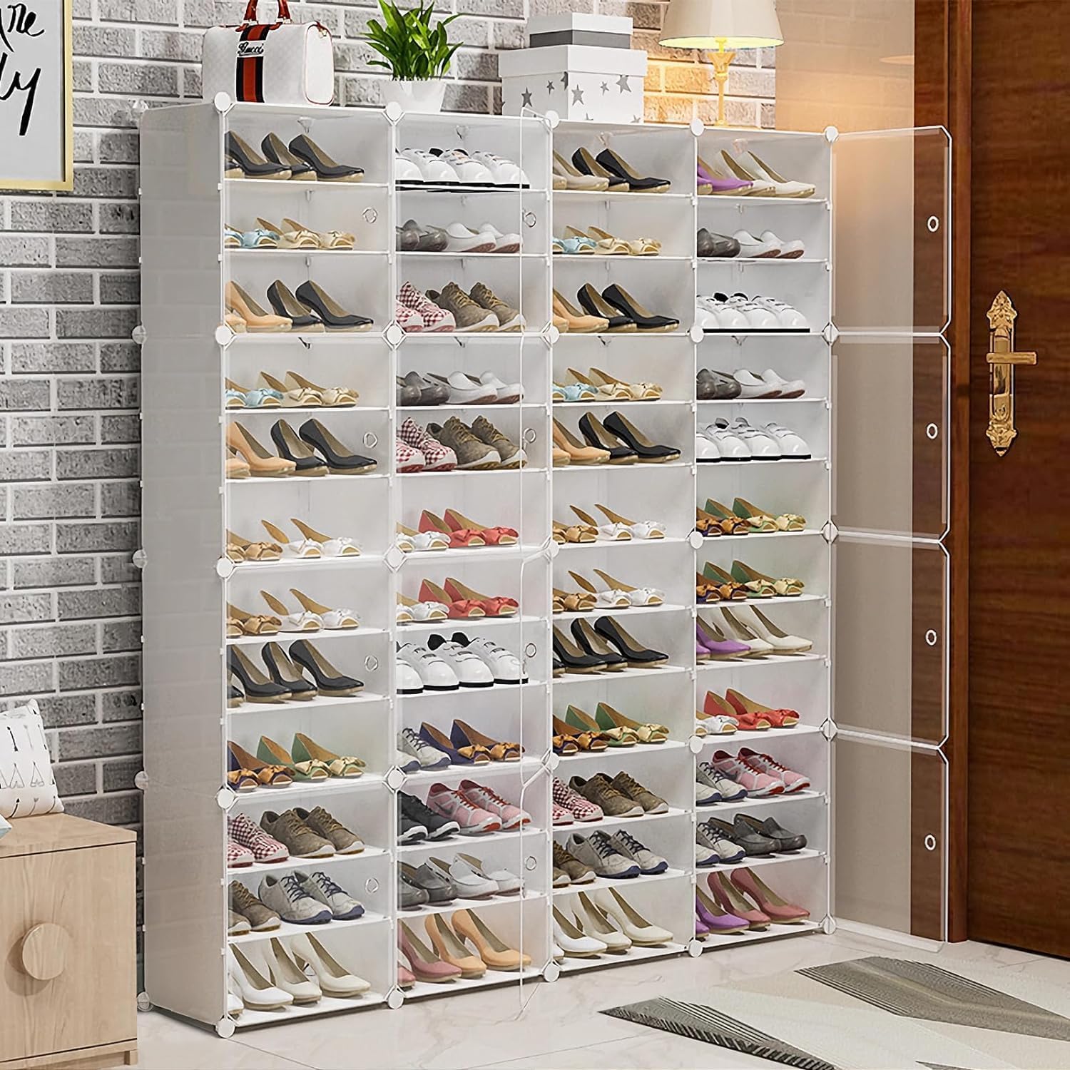 LOYALHEARTDY Organizador portátil para zapatos, 96 pares de zapateros de plástico transparente, 16 niveles, organizador de almacenamiento de zapatos