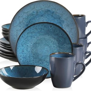 vancasso Juego de vajilla de burbujas de 16 piezas para 4 platos y cuencos, juego de vajilla para microondas para cocinar, color azul burbuja vancasso Juego de vajilla de burbujas de 16 piezas para 4 platos y cuencos, juego de vajilla para microondas para cocinar, color azul burbuja