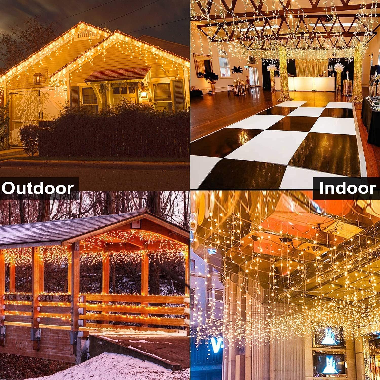 Toodour Luces de Navidad de carámbano para exteriores, 29.5 pies, 360 luces LED de decoración de Navidad con 60 gotas, 8 modos, conectables, luces