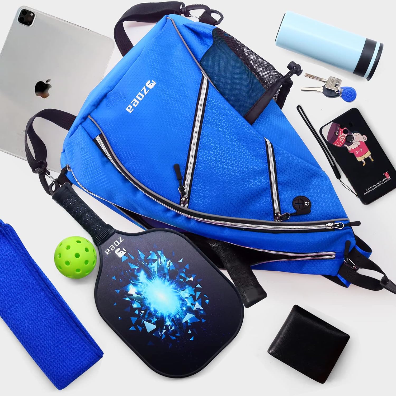 ZOEA Bolsa de pickleball deportiva para mujeres y hombres, mochila ajustable de pickleball con gancho para cerca, se adapta a 4 paletas y todos tus
