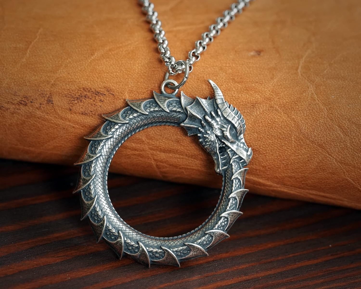 Viking Ouroboros Snake Necklace for Women Men – Dragon Snake Pendant Necklace Amulet – Sterling Silver Snake Chain Necklace – Snake Jewelry – Viking