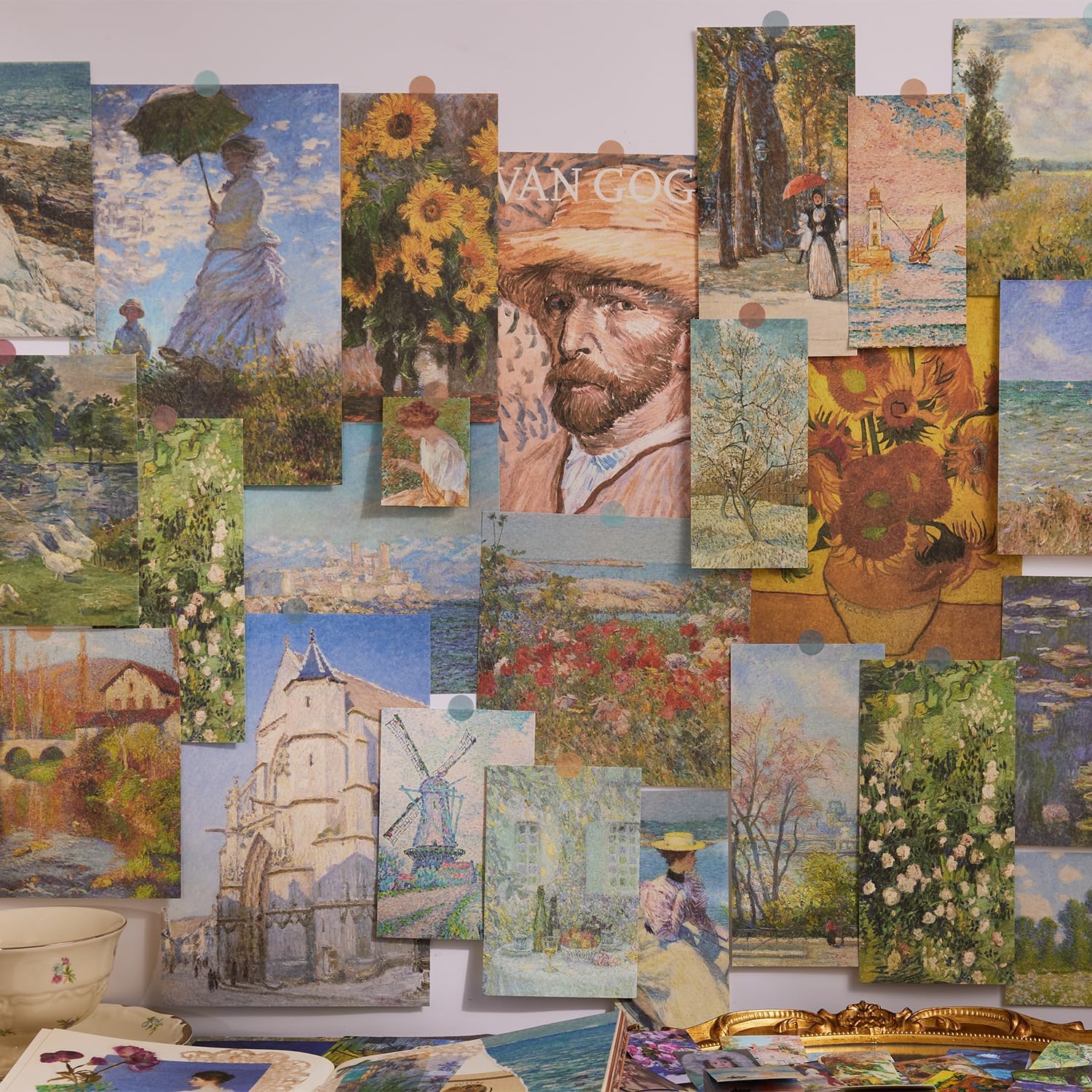 Kit de suministros para álbumes de recortes, 480 piezas, pintura al óleo vintage de Van Gogh, kit de álbum de recortes estético para diario basura