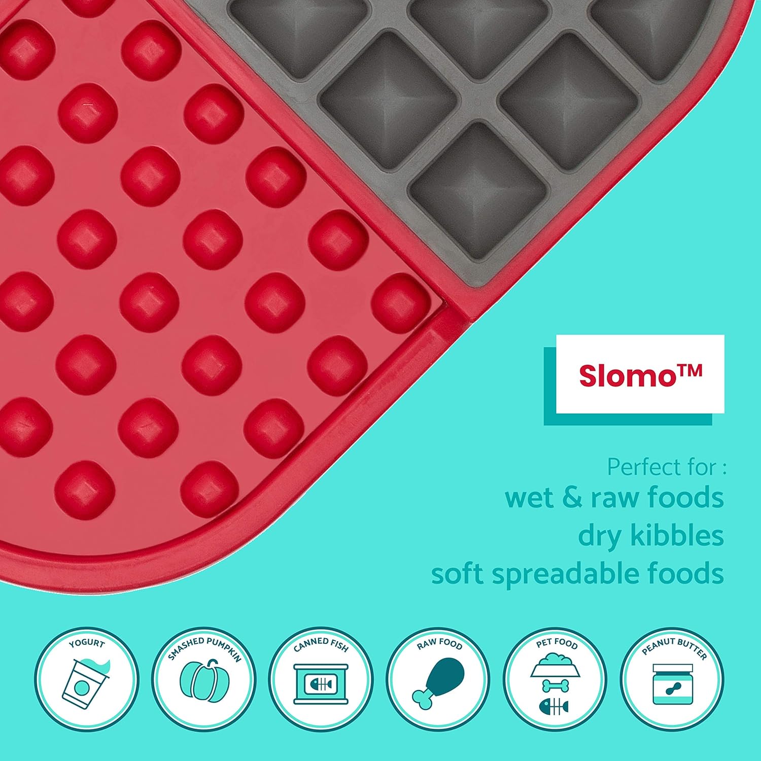 LickiMat Slomo, comederos lentos para perros, reductor de ansiedad y aburrimiento perfecto para alimentos, golosinas, yogur o mantequilla de maní.