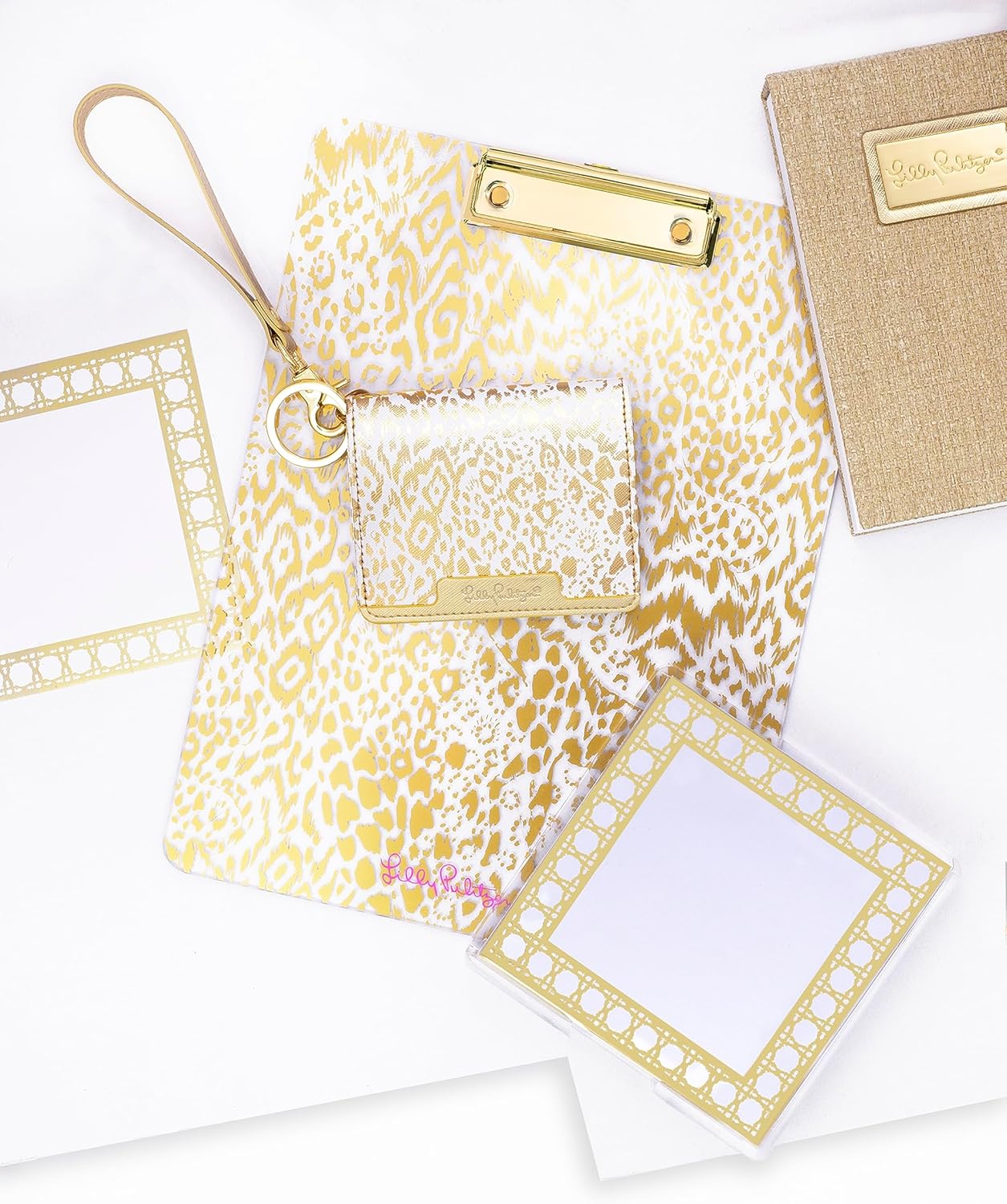 Lilly Pulitzer Soporte para bloc de notas con 200 hojas en blanco, bonito bloc de notas con bandeja, accesorios de escritorio de acrílico para el