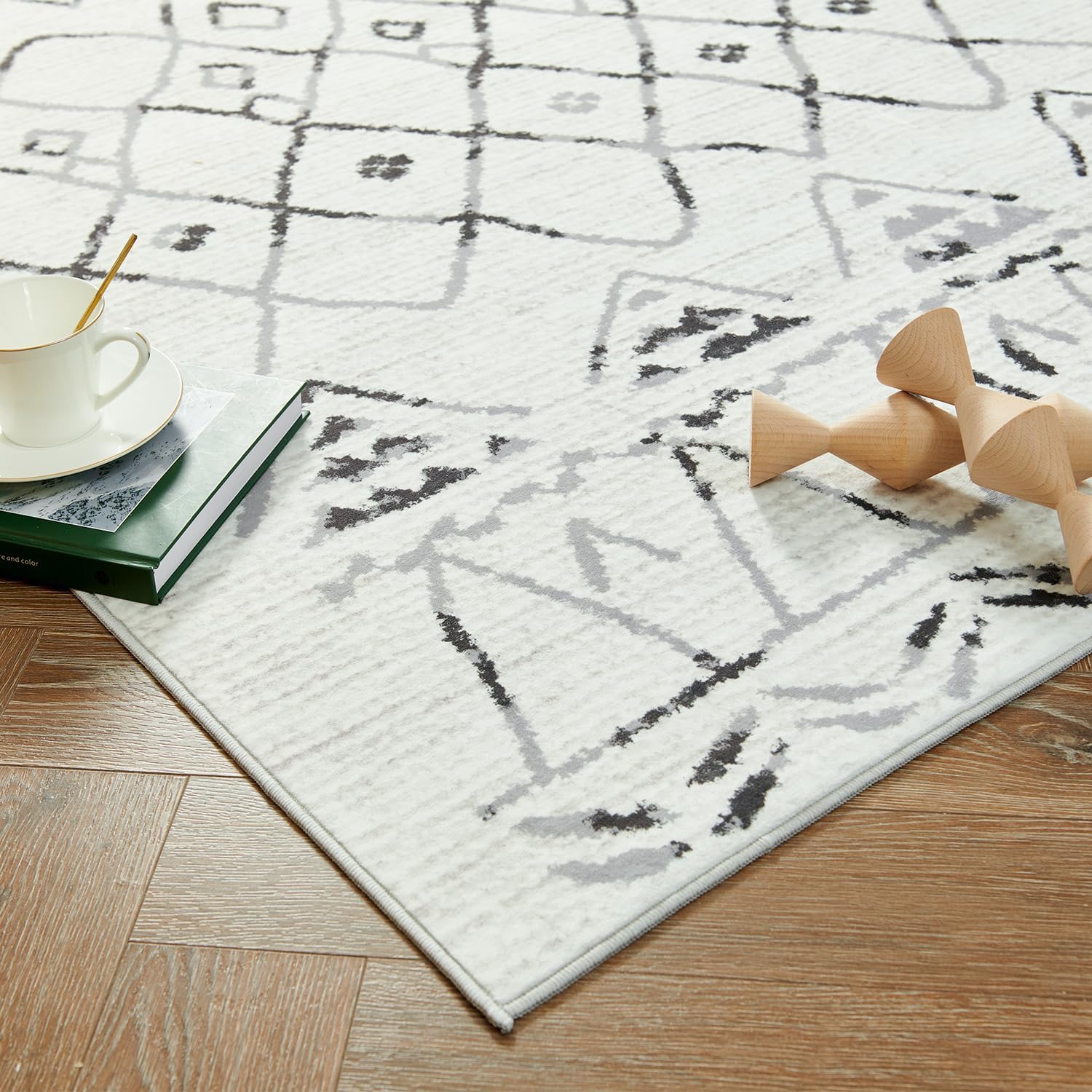 jinchan Alfombra marroquí lavable de 5 x 7 pies, moderna, geométrica, antideslizante, delgada, para interiores, para sala de estar, dormitorio,