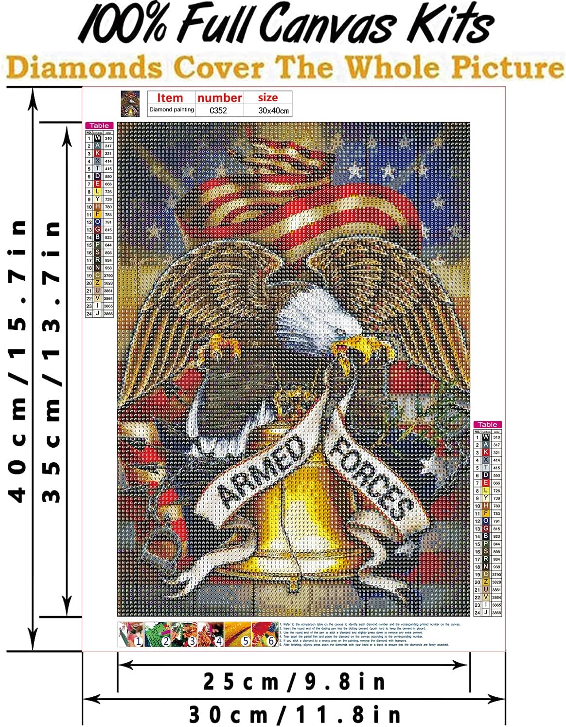 honrtreb Kit de pintura de diamante 5D con águila y bandera por números para adultos, arte redondo de águila, arte de taladro completo,