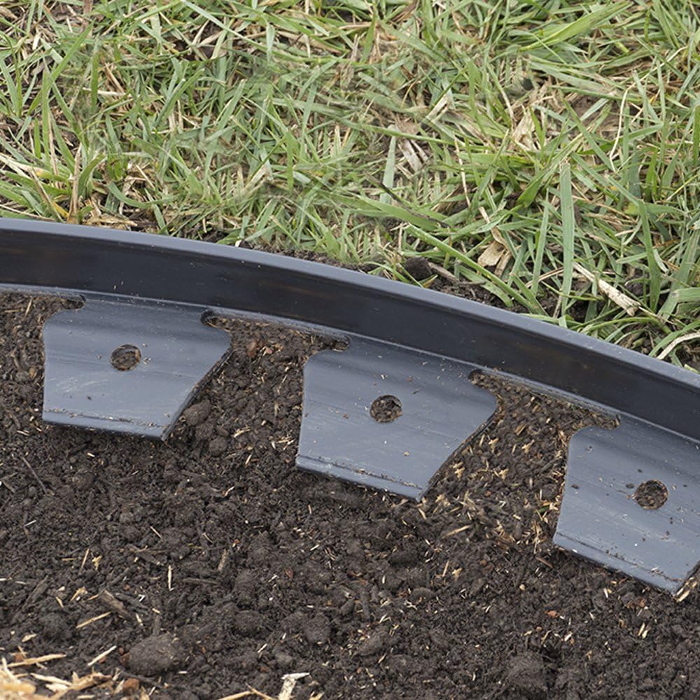 EasyFlex No-Dig Landsacape ribete con picos de anclaje, borde de jardín de plástico recto alto de 1.3 pulgadas, kit de 160 pies, color negro