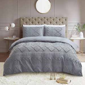 Funda de edredón gris bohemia tamaño Queen – Funda de edredón suave similar al algodón Queen de 3 piezas para todas las estaciones, fundas de Funda de edredón gris bohemia tamaño Queen – Funda de edredón suave similar al algodón Queen de 3 piezas para todas las estaciones, fundas de