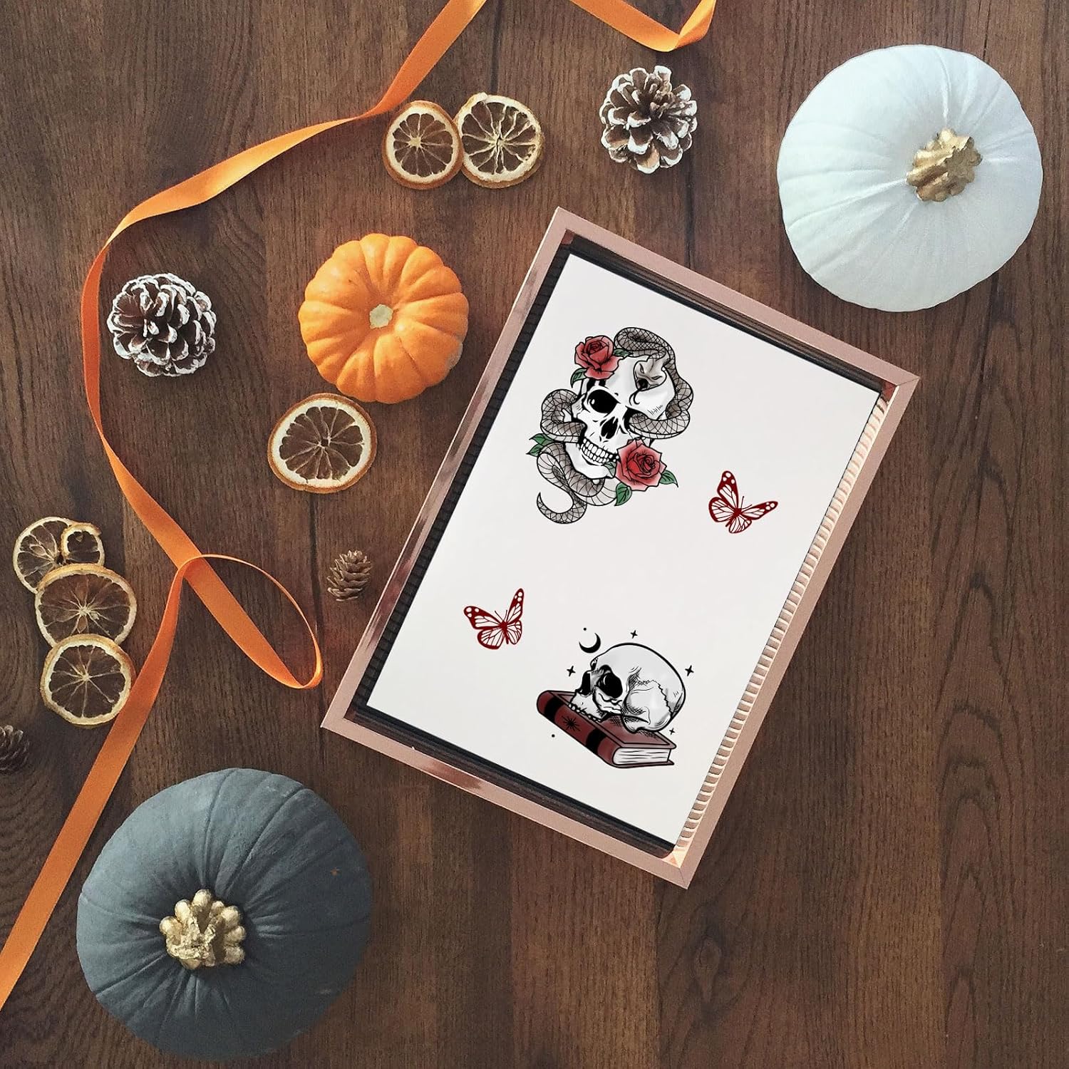 CRASPIRE Sellos transparentes de silicona con calavera gótica, mariposa, flores, reloj vintage de Halloween, sello de goma transparente, sello de