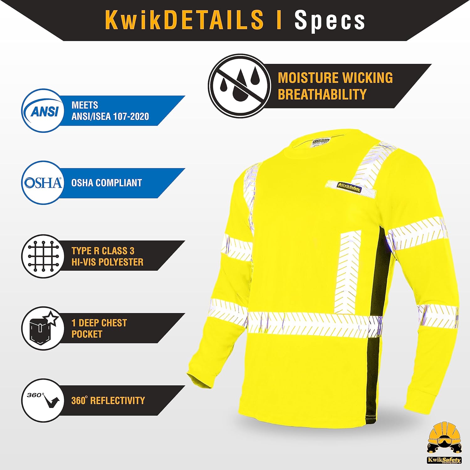 KwikSafety – Charlotte, NC – Camisas de seguridad de manga larga de edición limitada Cinta de espina de pescado de lujo Clase 3 Cumple con ANSI OSHA