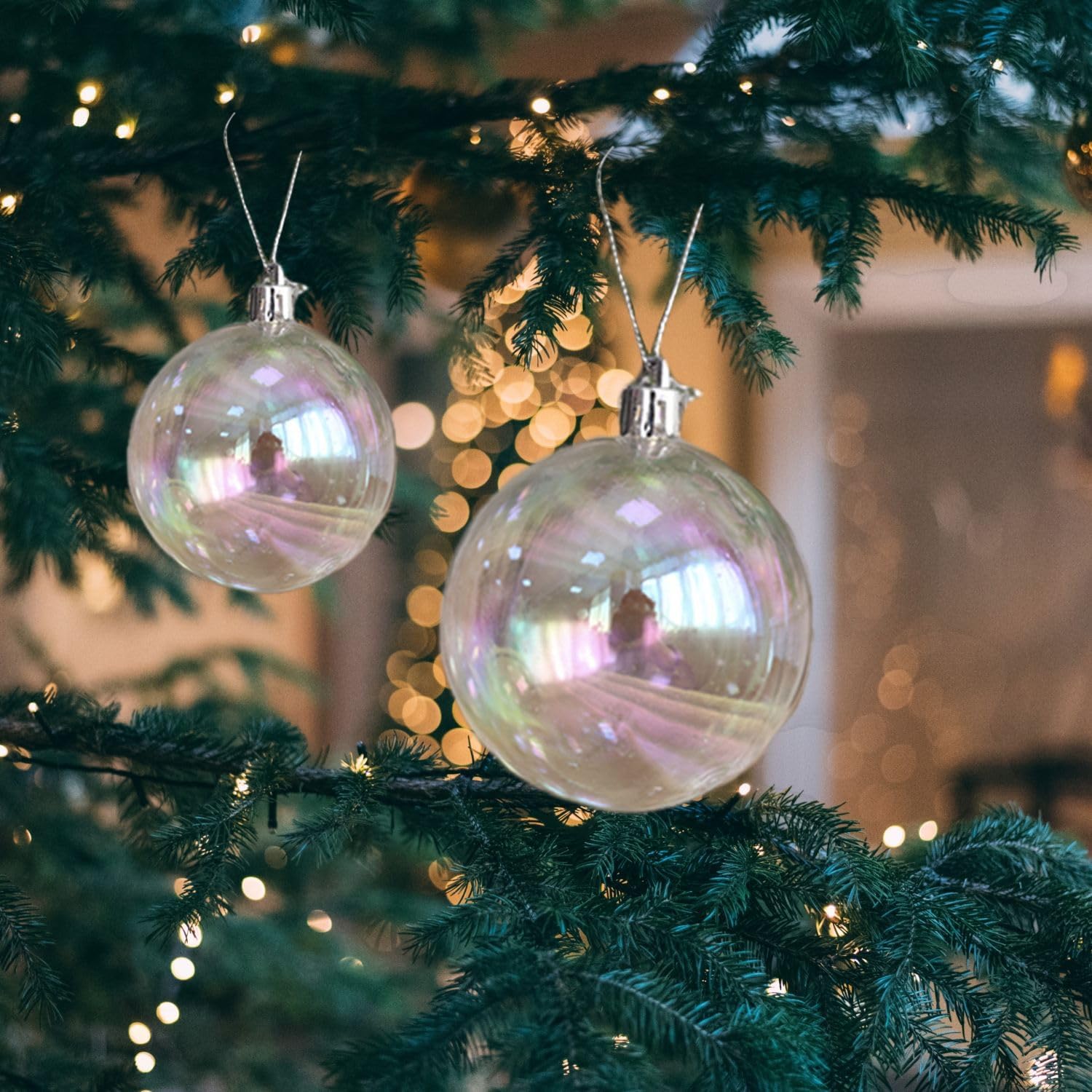 12 adornos de plástico iridiscentes de Navidad de 2.36 pulgadas, adornos iridiscentes para árbol de Navidad, bolas transparentes para Halloween,