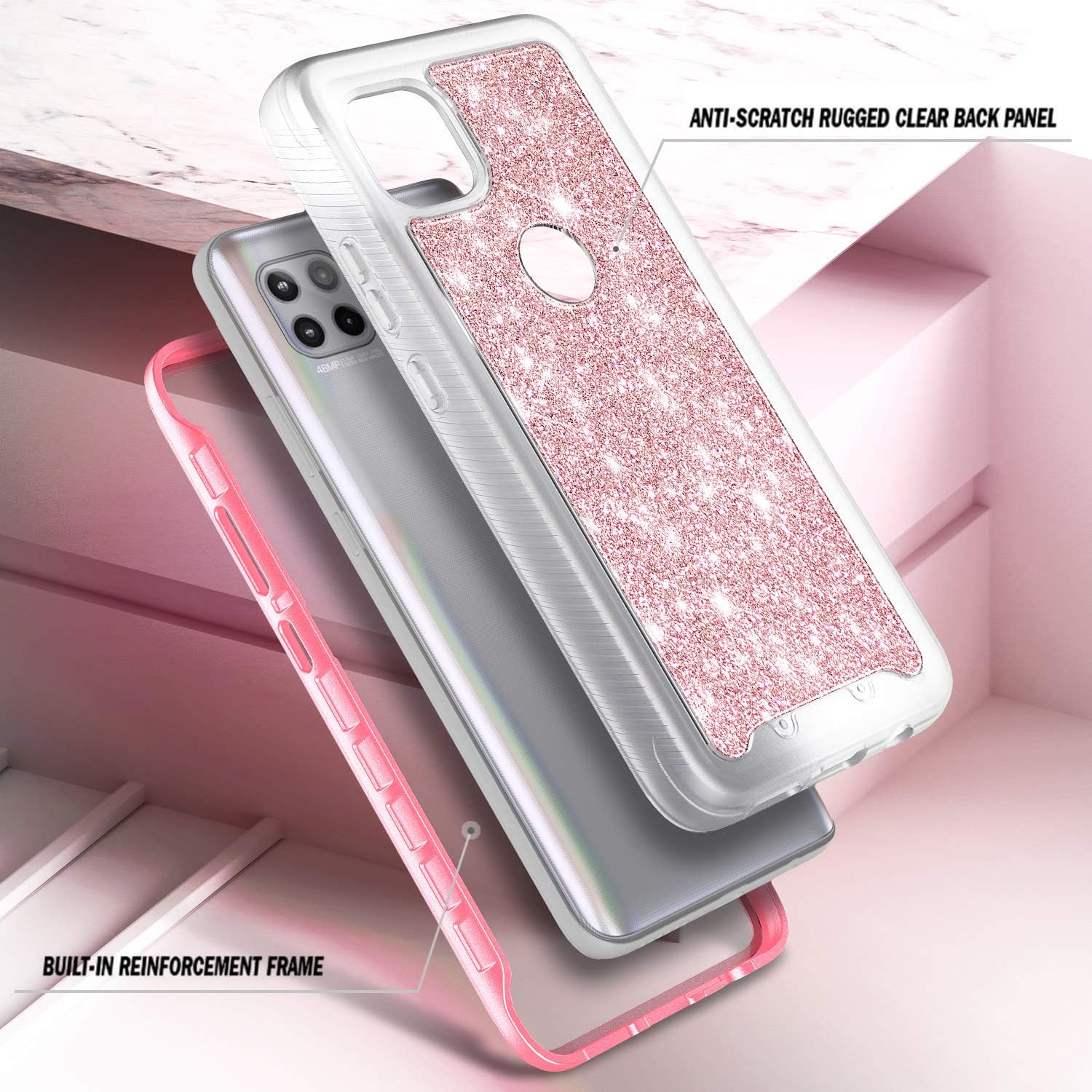NZND Funda para Motorola Moto One 5G Ace (One 5G UW Ace) con protector de pantalla incorporado, funda protectora de cuerpo completo a prueba de