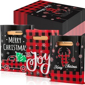 Cholemy 240 bolsas de Navidad de plástico con asa para Navidad, Año Nuevo, recuerdos de vacaciones (estilo clásico) Cholemy 240 bolsas de Navidad de plástico con asa para Navidad, Año Nuevo, recuerdos de vacaciones (estilo clásico)