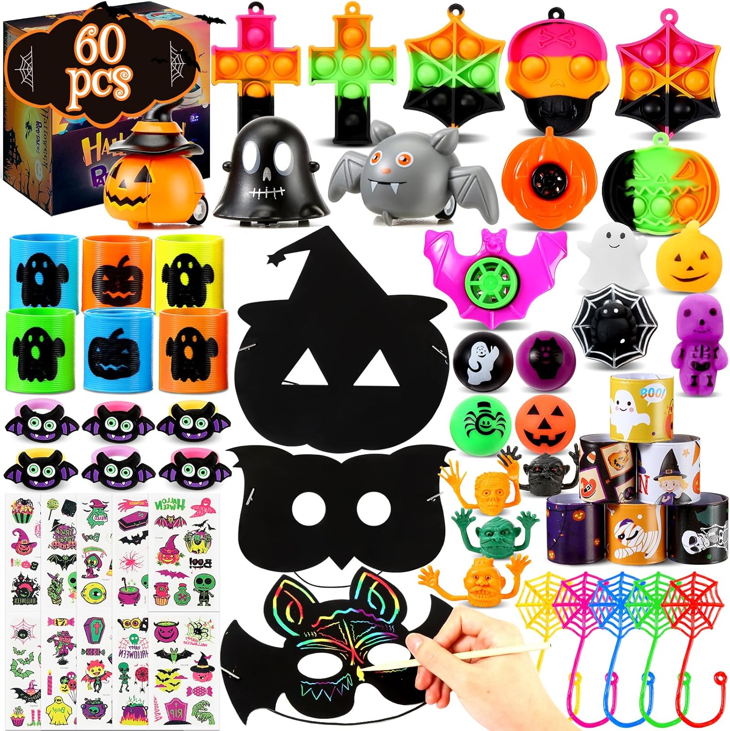 Recuerdos de fiesta de Halloween, premios de Halloween para fiesta en el aula, golosinas de Halloween sin dulces, premios a granel juguetes para