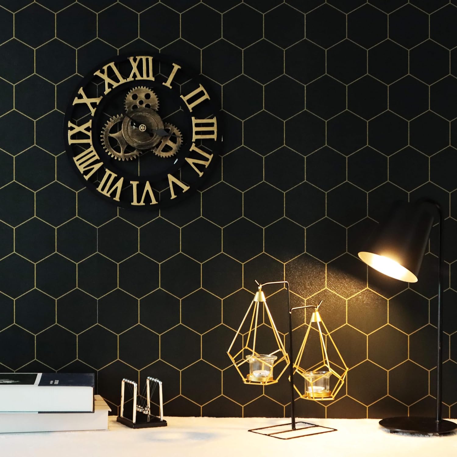 Papel tapiz hexagonal para despegar y pegar, papel pintado geométrico 17.3 x 197 papel pintado geométrico decorativo estante cajón forro rollo