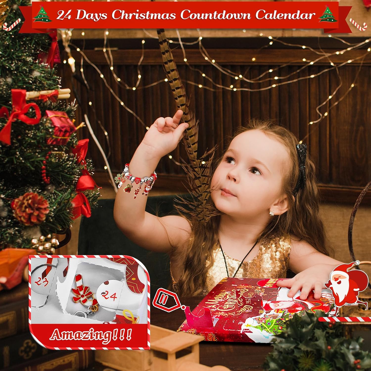 2023 Christmas Advent Calendar Charm Bracelets for Girls, SIXNIE 24-Days Xmas Countdown Calendar with 2pcs DIY Charm Bracelets Kits, Creative