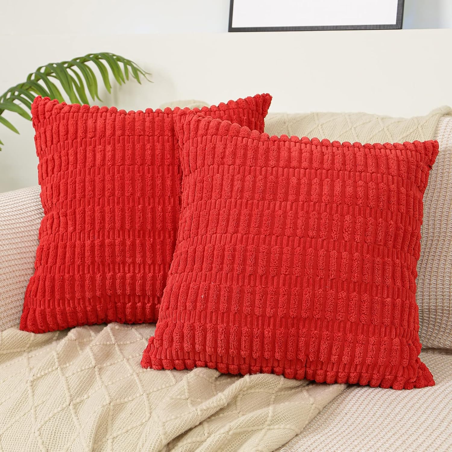 Fundas de almohada de 18 x 18 pulgadas, fundas de cojín cuadradas de pana suave a rayas bohemias para decoración del hogar, fundas de almohada