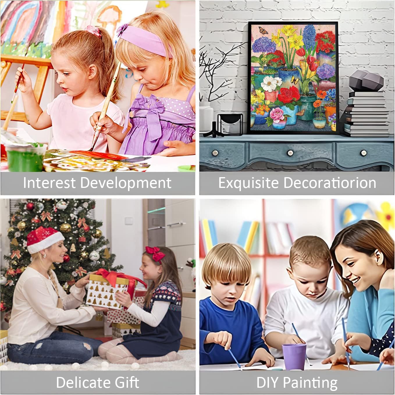 hkejoi Kit de pintura por números para adultos, lienzo para adultos, kit de pintura por números, flores acrílicas por números para adultos para