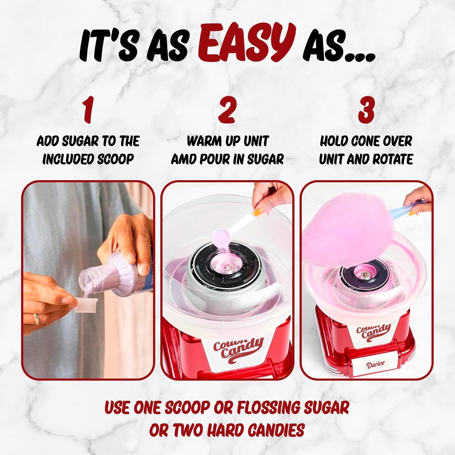 Darice Máquina de algodón de azúcar  Retro Deluxe Cotton Candy Maker  Máquina para hacer dulces caseros  Ideal para cumpleaños, fiestas, reuniones
