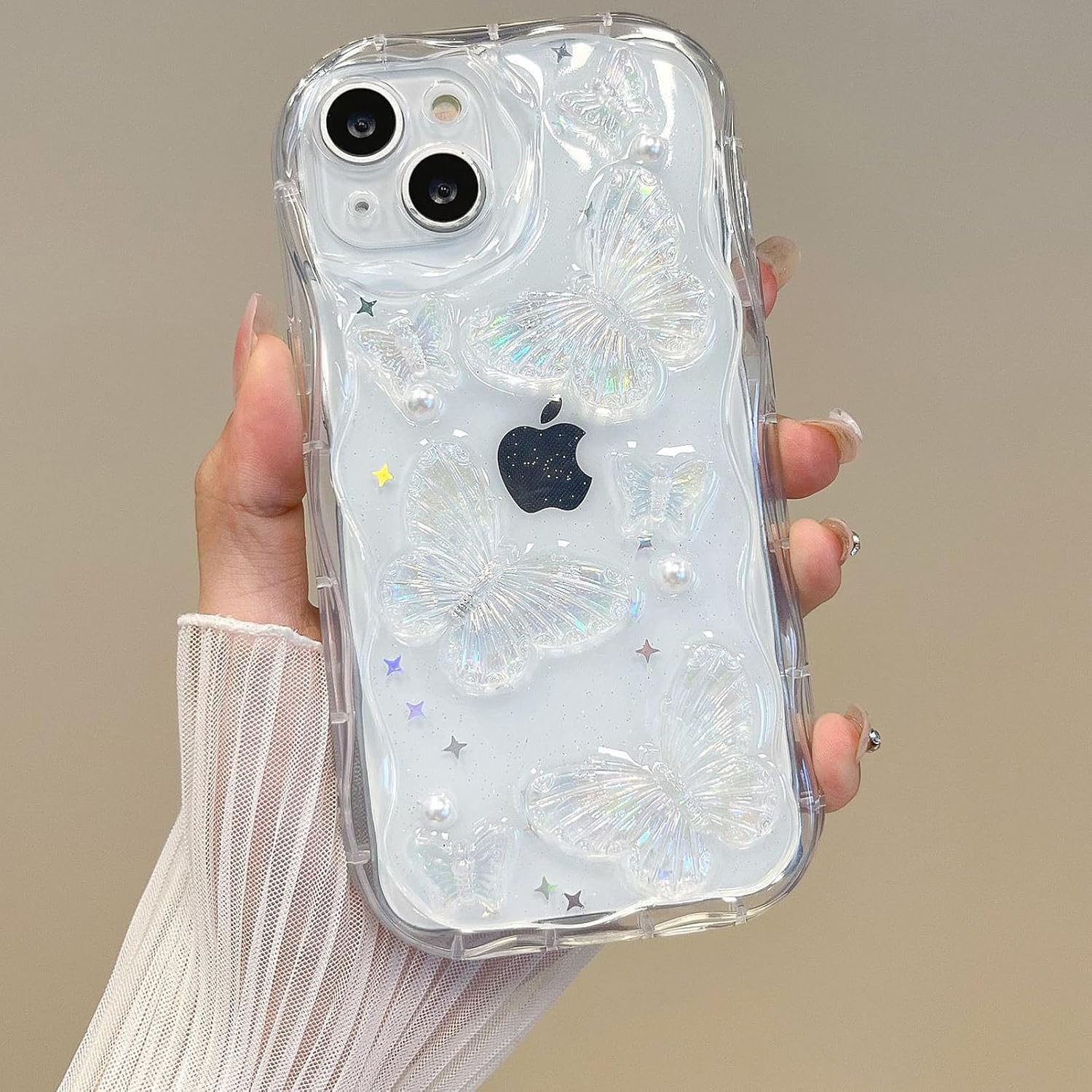 Compatible con iPhone 11 Pro Max 3D holográfica transparente con diseño estético de mariposas para mujeres y niñas, con purpurina bonita y