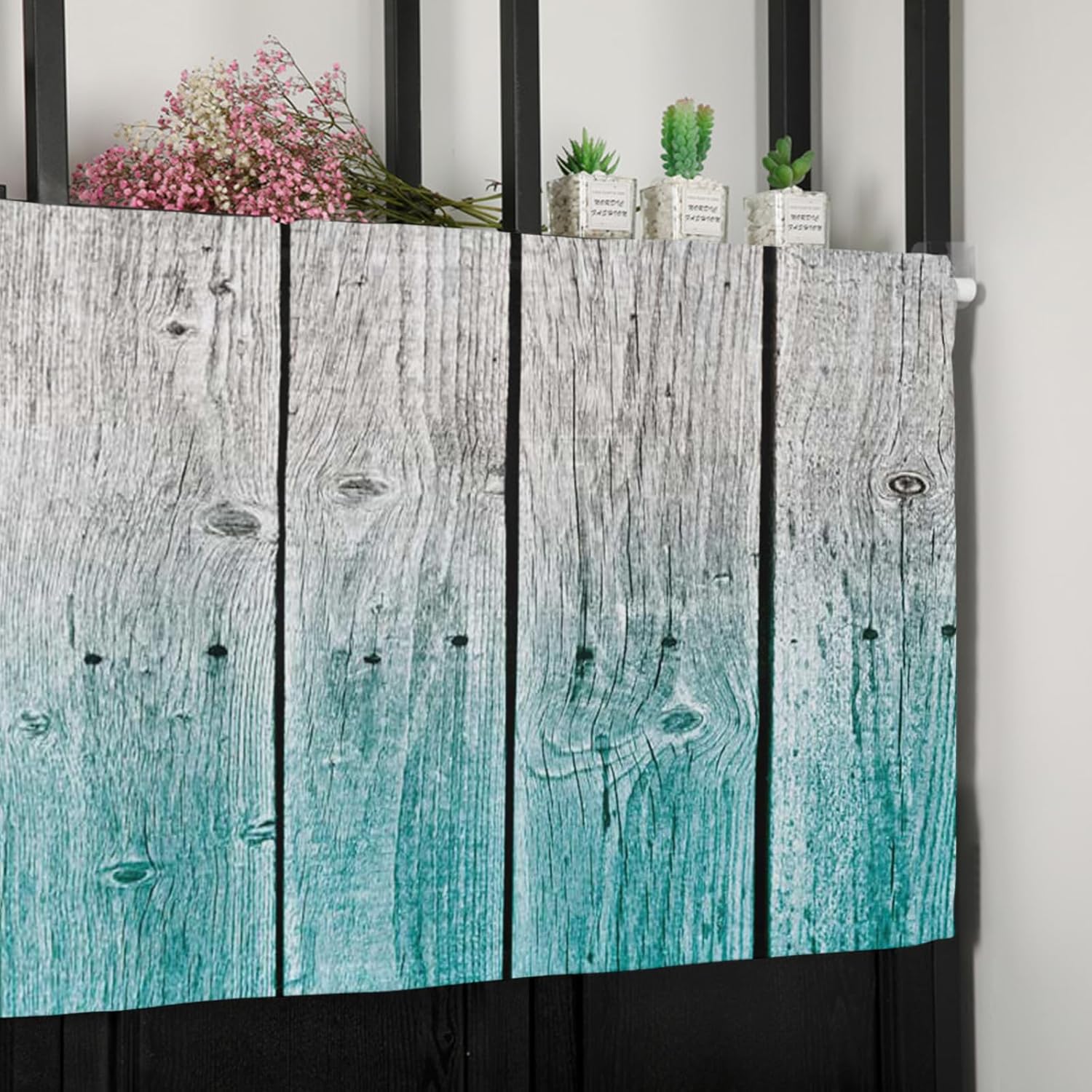 Artwork Store Curtain Valance for Window Kitchen Decor, Ocean Gray Rustic Wood 54″ x 18″ Window Treatment Curtains Topper Rod Pocket Valances for