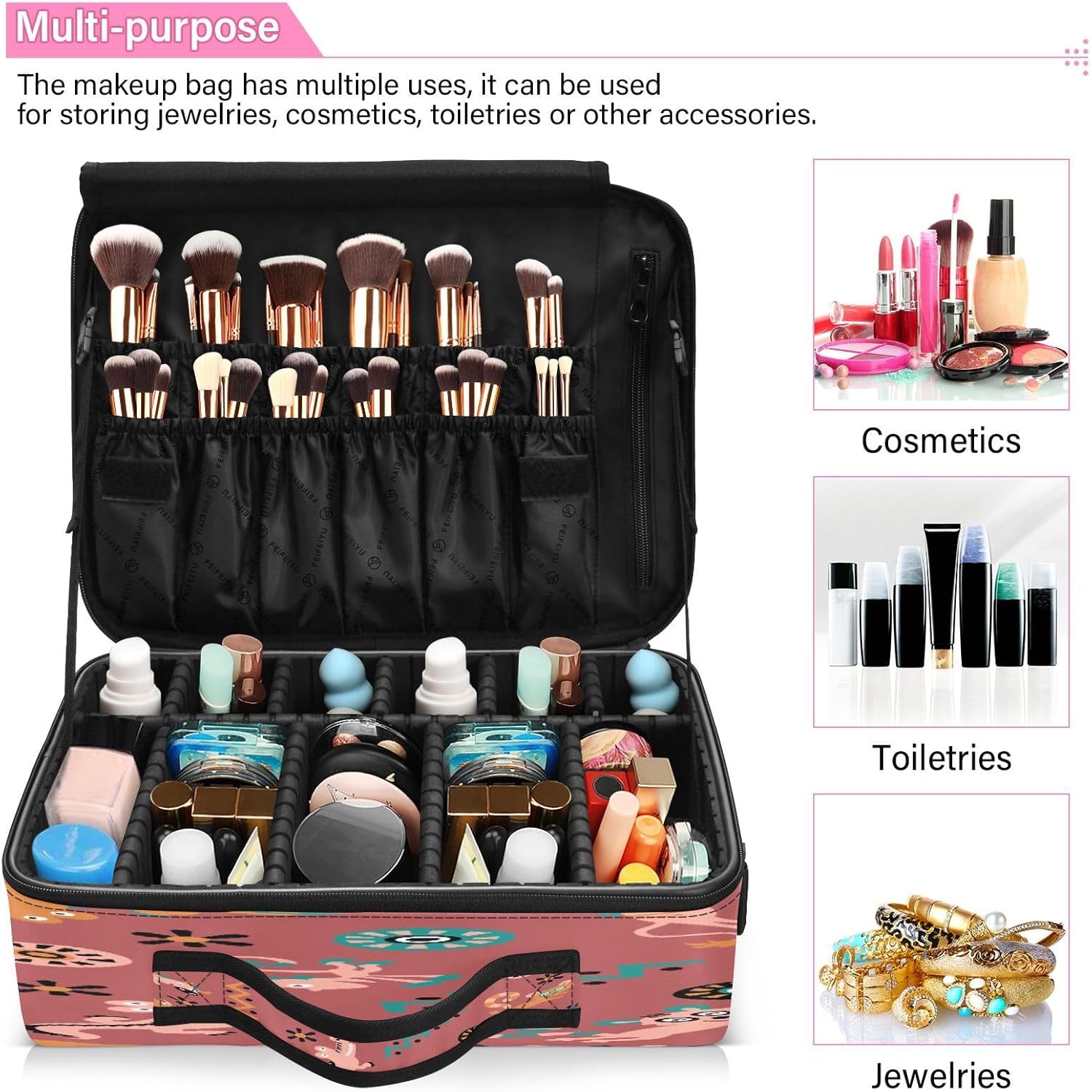Bolsas de cosméticos de animales de dibujos animados de cocodrilo marrón premium para mujeres, bolsas de viaje para artículos de tocador, bolsa de
