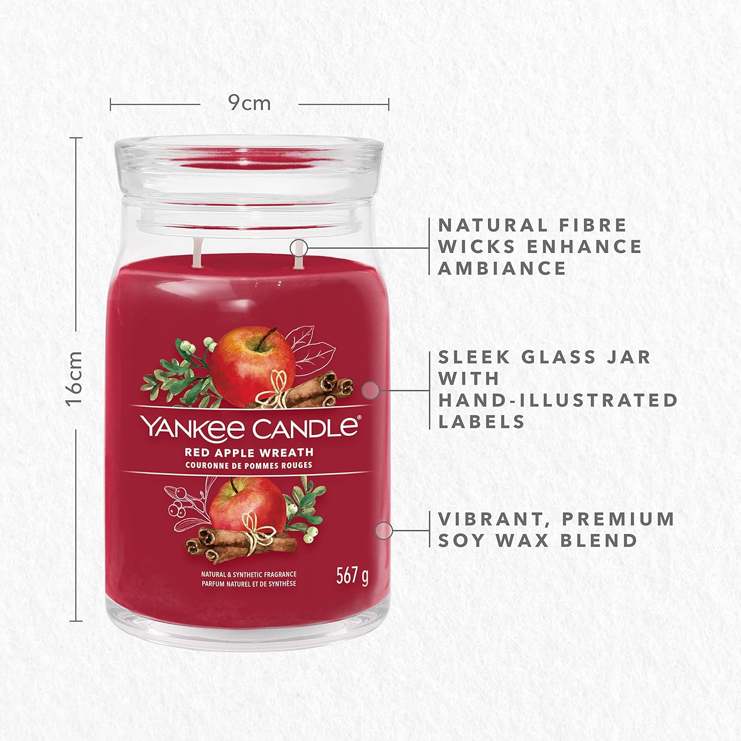 Yankee Candle Vela perfumada exclusiva  Vela en tarro grande con corona de manzana roja con doble mechas  Mezcla de cera de soja