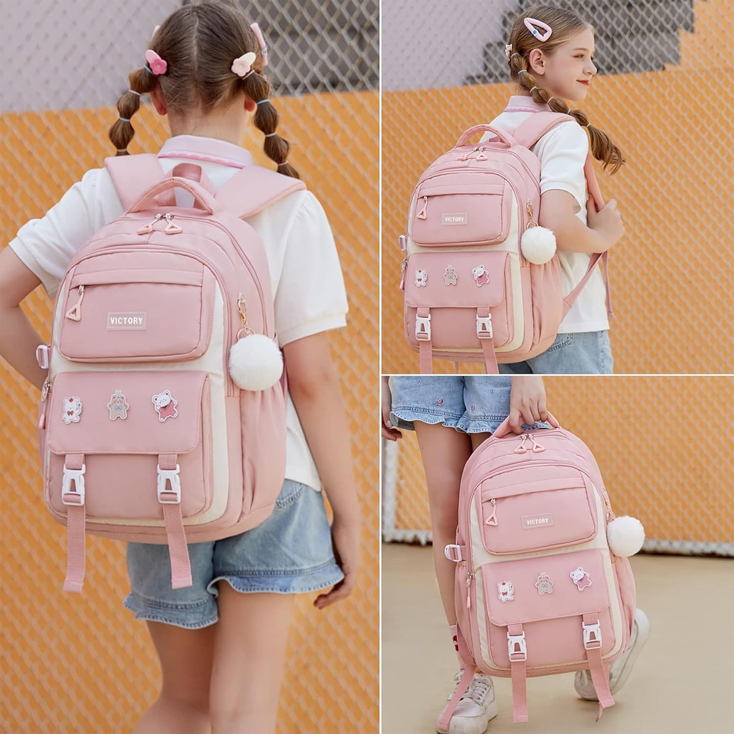 AO ALI VICTORY Mochila para mujeres y niñas, conjunto con estuche para lápices de 15.6 pulgadas, mochila escolar para computadora portátil, mochila