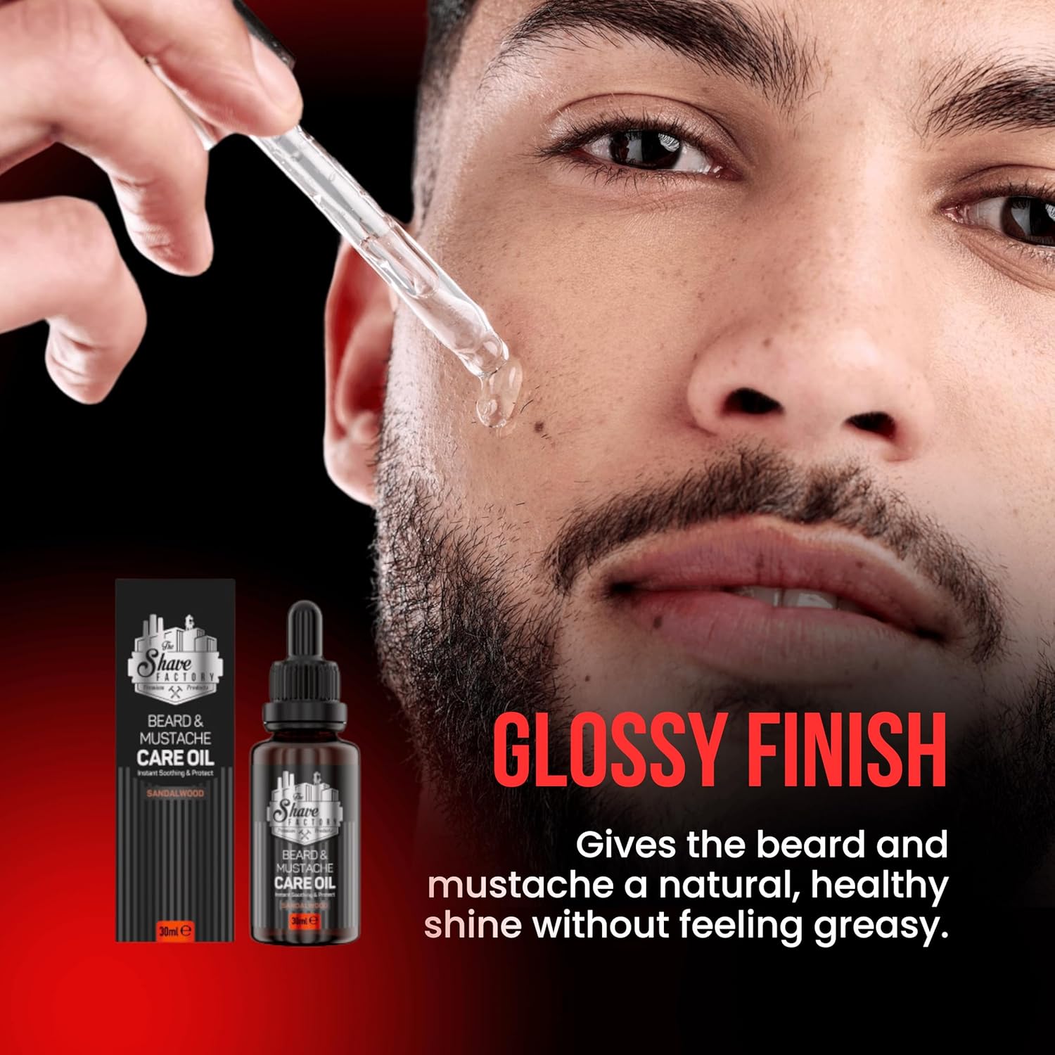 the shave factory Aceite para el cuidado de barba y bigote con sándalo, producto para peluqueros profesionales y entusiastas del afeitado y aseo