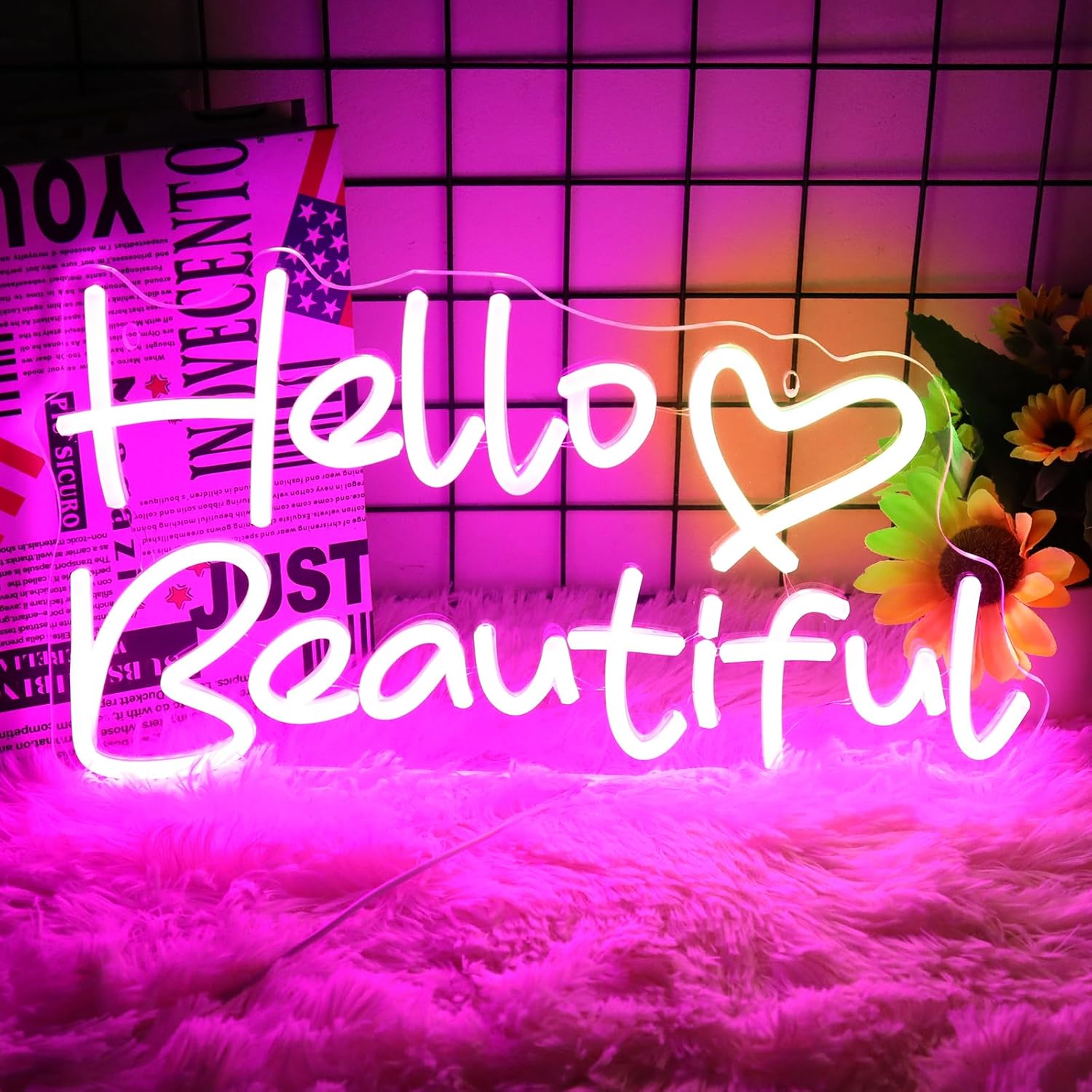 Neonawall Letreros de neón con texto en inglés Hello Beautiful, luz LED de neón para decoración de pared para despedida de soltera, cumpleaños,