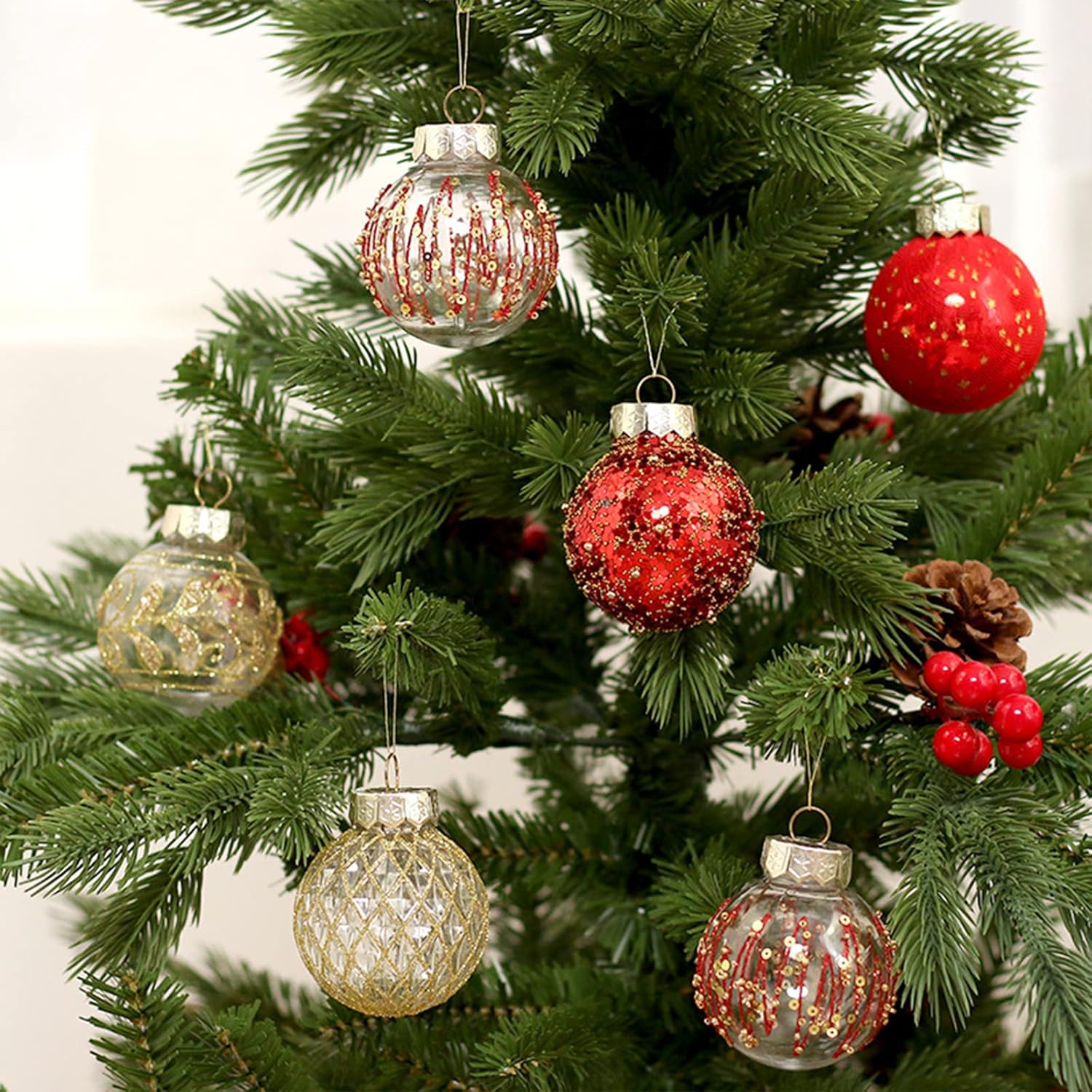 MSUIINT 25 bolas de Navidad, 2.4 pequeñas bolas de Navidad inastillables para árbol de Navidad, bolas colgantes con purpurina para árbol de Navidad,