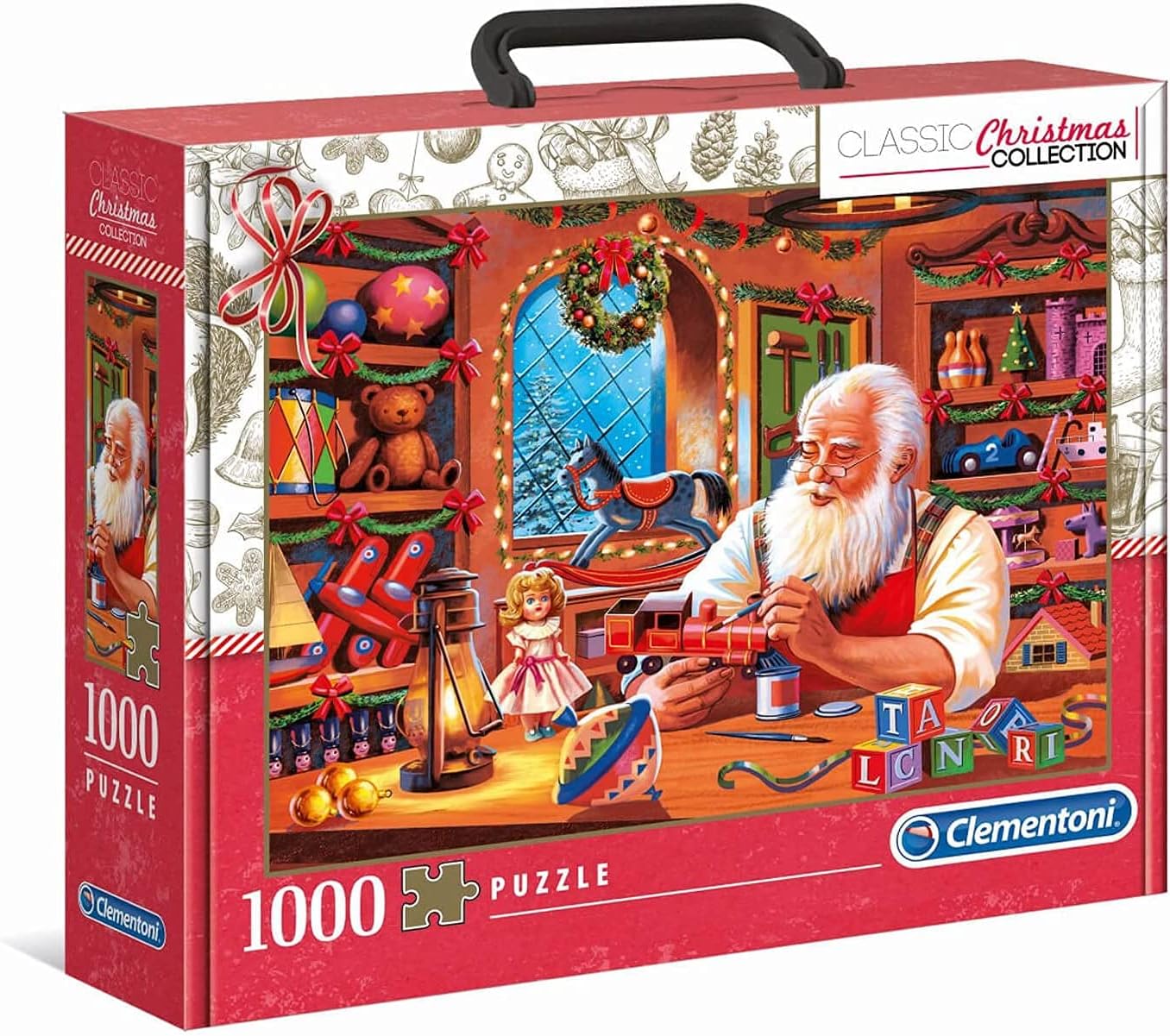 Clementoni – Christmas Collection-Santa Works 1000-Piece Suitcase, Christmas-Made in Italy, Adult Puzzle, 39584, Multi-Colour