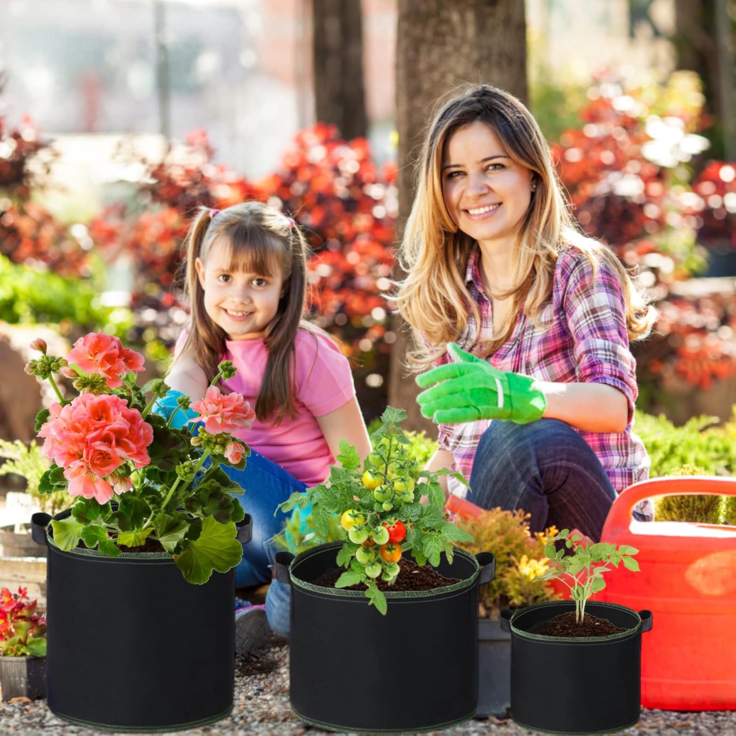 GESECE Paquete de 6 bolsas de cultivo de 7 galones, bolsas de cultivo gruesas no tejidas con asas, macetas de tela de aireación resistentes para