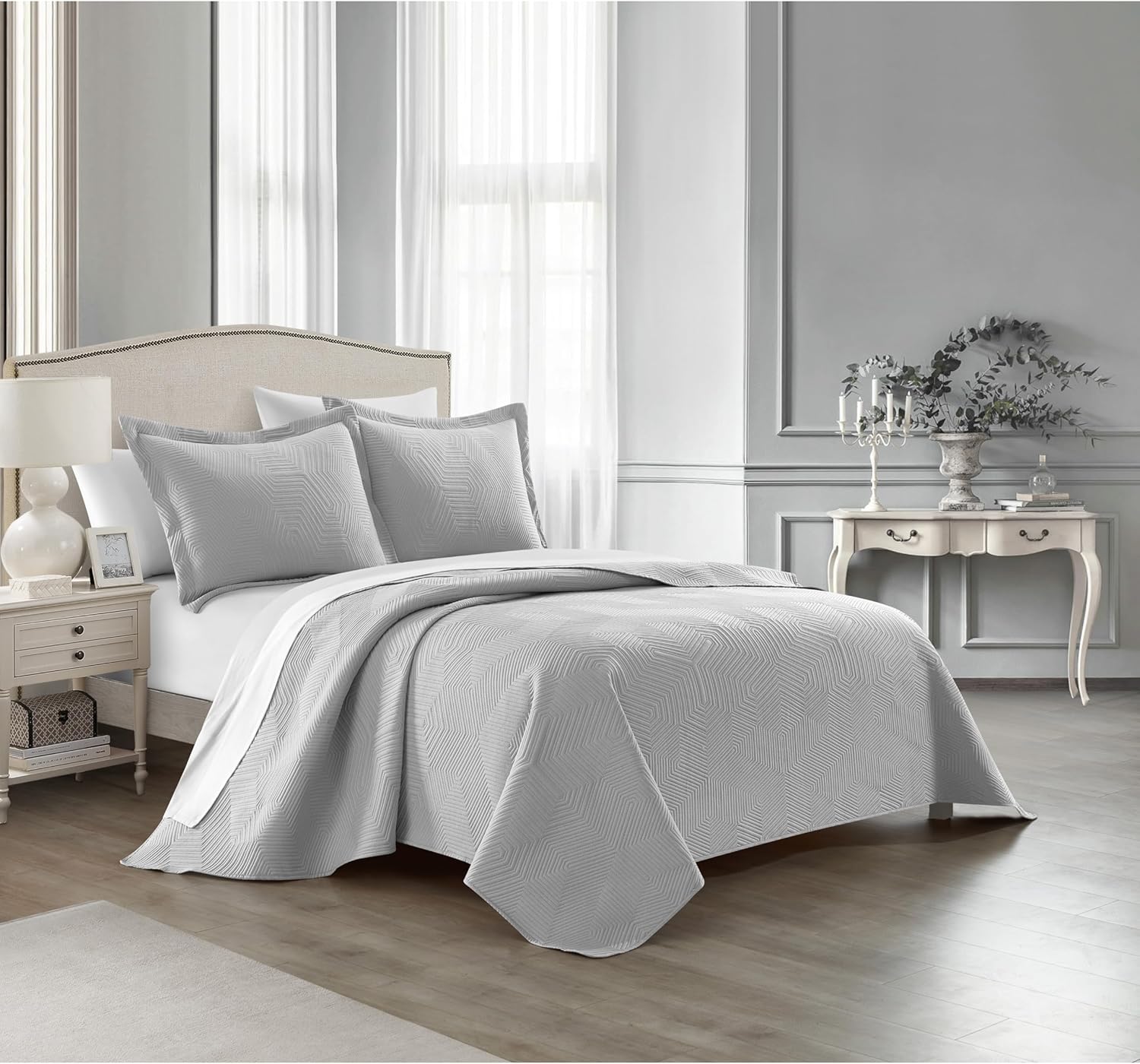New York & Company Ridge – Juego de edredón de 3 piezas contemporáneo en forma de Y, fundas de almohada incluidas, Queen, gris