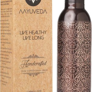 AAYUVEDA Botella de agua potable de cobre puro hecha a mano, botella de agua ayurvédica de cobre, 30 onzas AAYUVEDA Botella de agua potable de cobre puro hecha a mano, botella de agua ayurvédica de cobre, 30 onzas