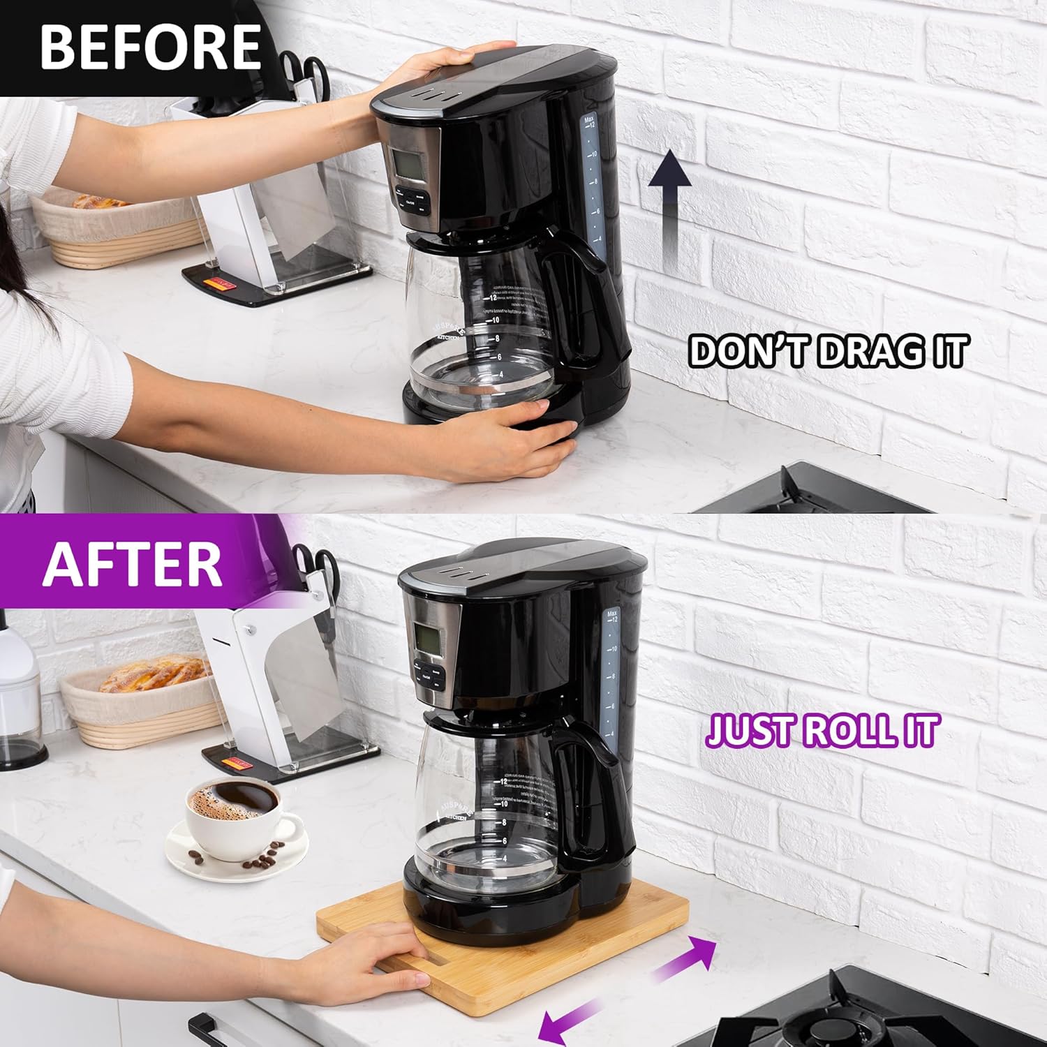 Bandeja deslizante de bambú para electrodomésticos optimiza tu encimera de cocina con un estante desplegable para cafetera estándar de EE. UU. y