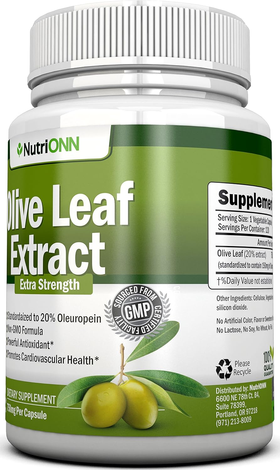 Extracto de hoja de olivo  750 mg  120 cápsulas  Extra fuerte  20% oleuropeína  Fórmula sin OMG  Calidad premium de hojas de olivo puro  Potente