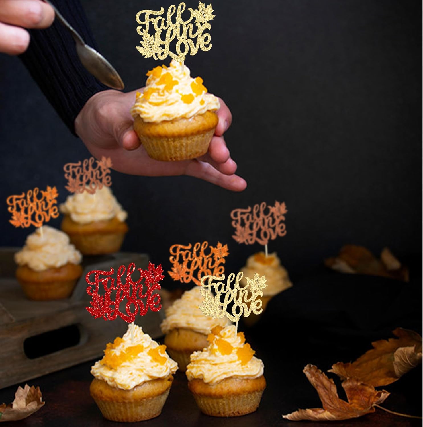 Gyufise 24 piezas de decoración para cupcakes con purpurina múltiple para otoño, despedida de soltera, decoración de cupcakes de boda, compromiso,
