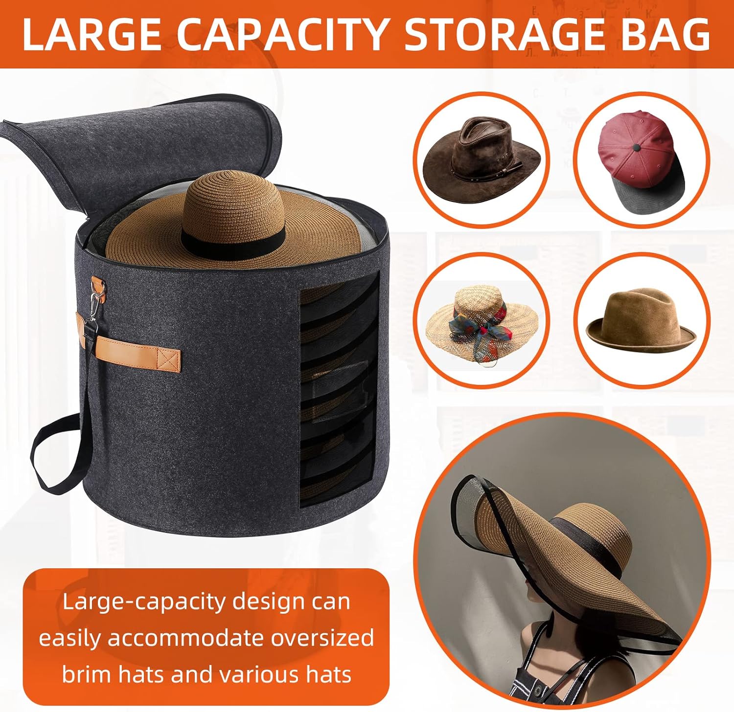 Caja grande para sombreros de 19 pulgadas, cajas de almacenamiento para sombreros para mujeres, grandes y redondas para hombres, cajas plegables