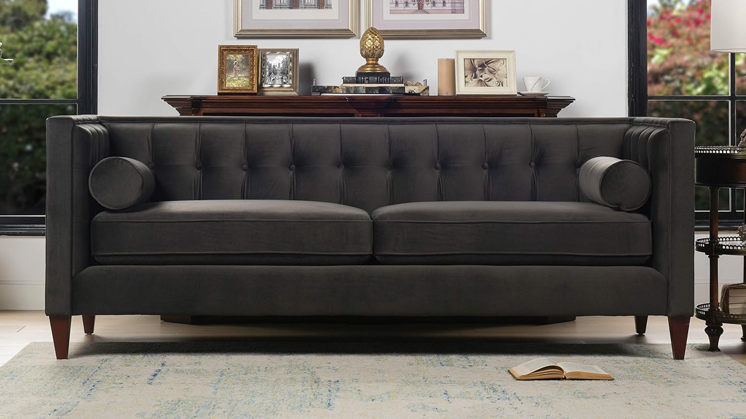 Jennifer Taylor Home, Colección Jack – Moderno sofá tapizado a mano con 2 cojines de apoyo, 84 pulgadas, color gris oscuro
