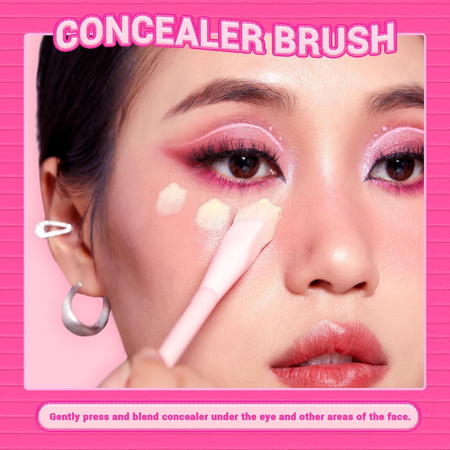 Jessup Brocha para base y correctora, juego de 2 brochas de maquillaje rosa, brochas de maquillaje sintéticas prémium para crema líquida, T497