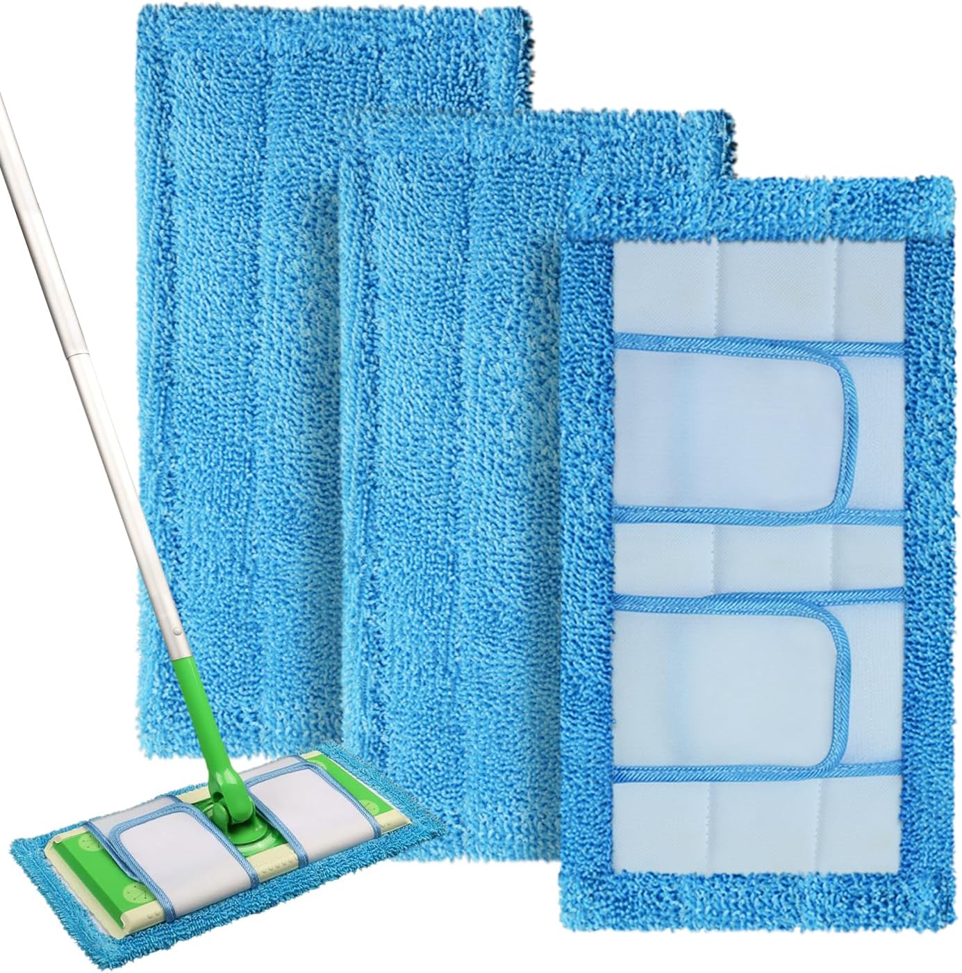 3 almohadillas de fregona reutilizables para barredora Swiffer y almohadillas de microfibra de repuesto para trapeador plano de 10 a 12 pulgadas