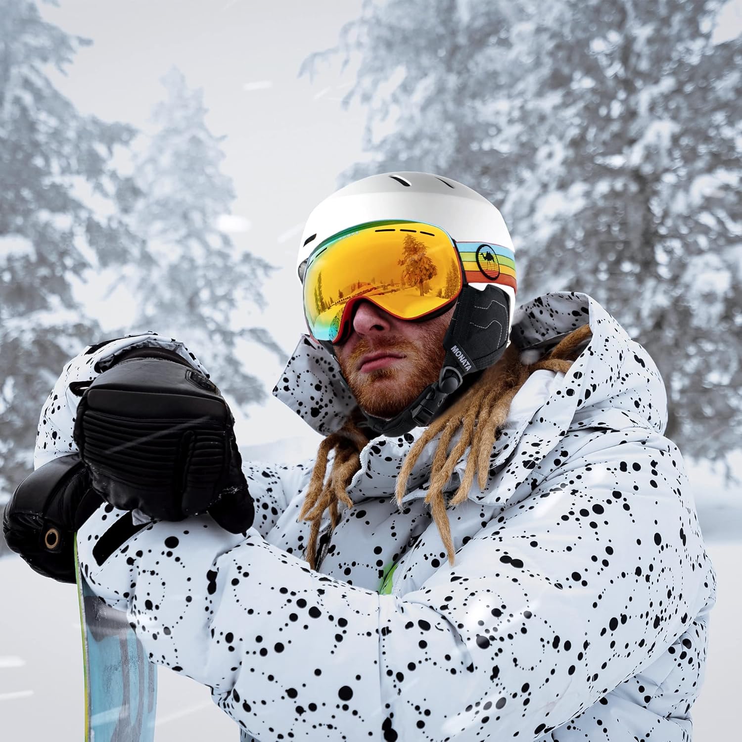 MONATA Casco de esquí para snowboard, ajuste de esfera, compatible con gafas, almohadillas para las orejas, cascos de esquí con doble certificación