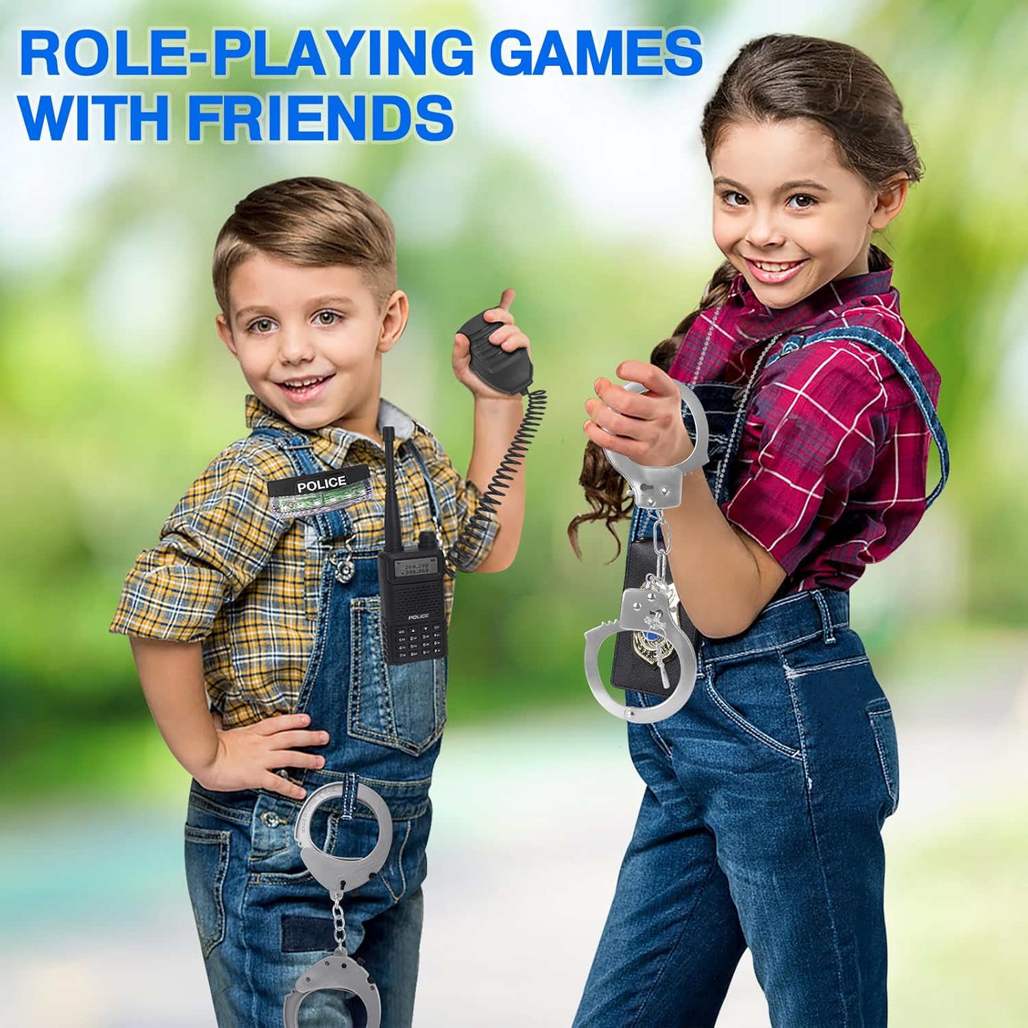 Juguetes de policía, accesorios de policía, juego de rol con esposas, llaves de esposas, luz de advertencia, walkie-talkie, auriculares, tarjeta de