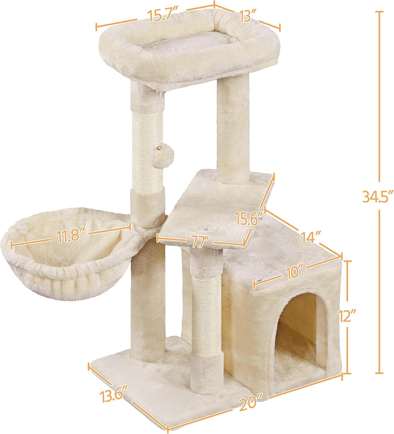 Yaheetech Árbol de gato para gatos pequeños, torre de gato de 34 pulgadas para gatos de interior, postes cubiertos de sisal, centro de actividades