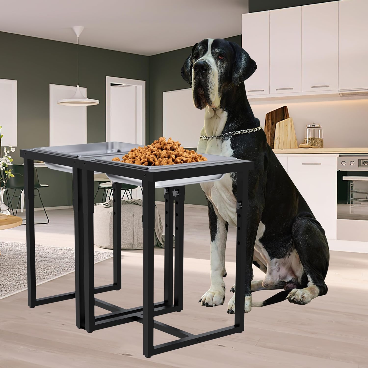 Cuenco elevado para perros, altura ajustable, soporte de metal resistente, diseño espacioso y profundo, adecuado para perros grandes