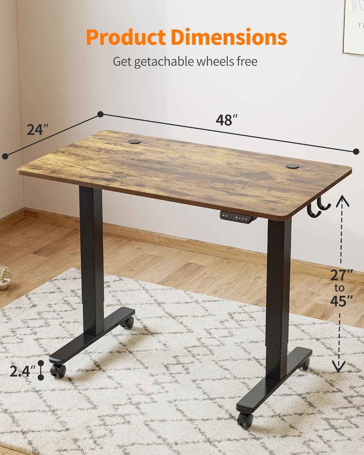 BANTI Escritorio eléctrico de pie ajustable de altura de 48 x 24 pulgadas, mesa de pie, escritorio de oficina en casa con tablero de empalme, parte