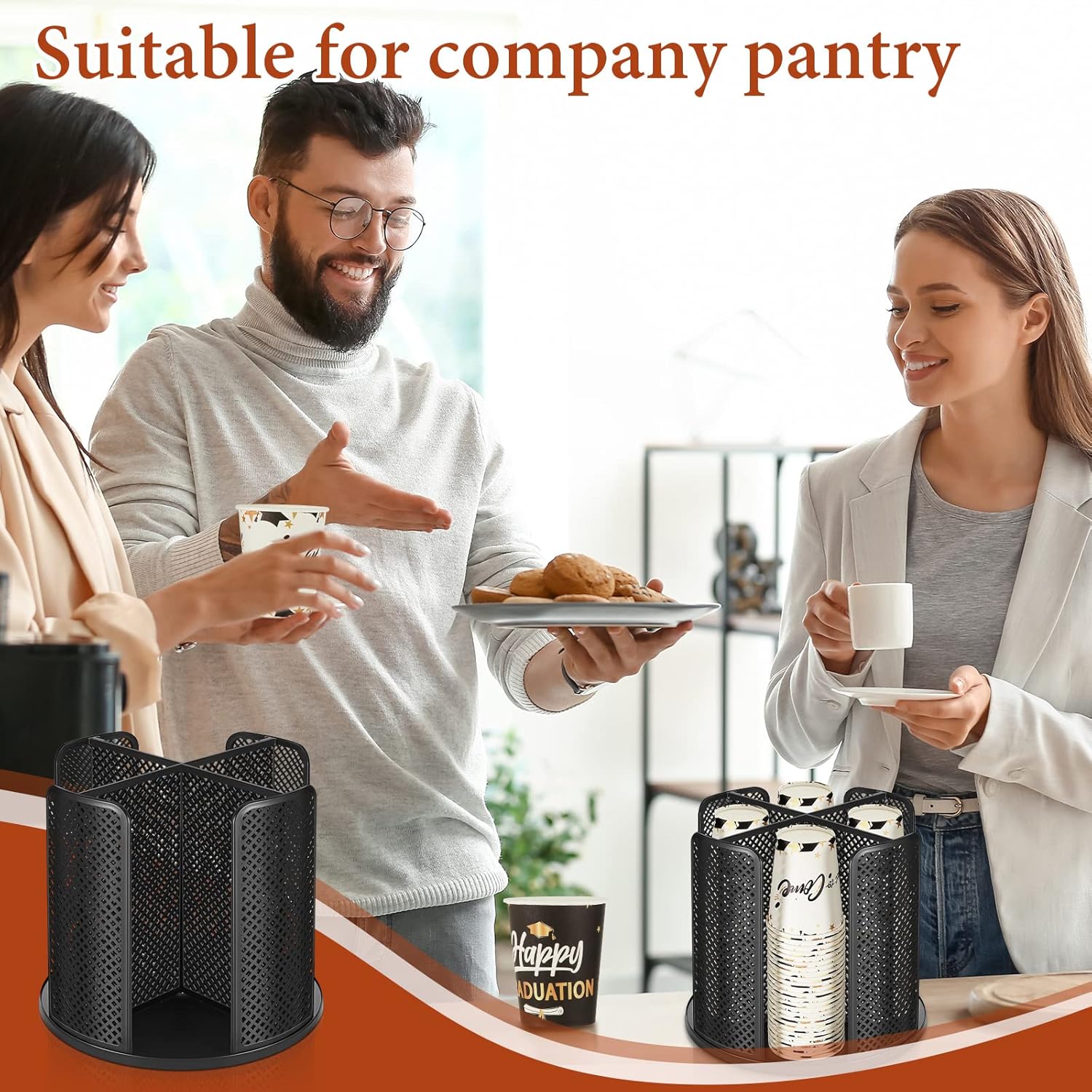 Hoolerry 2 dispensadores de tazas de café desechables giratorios de 360 grados para tazas de papel y tapa de plástico con 4 compartimentos,