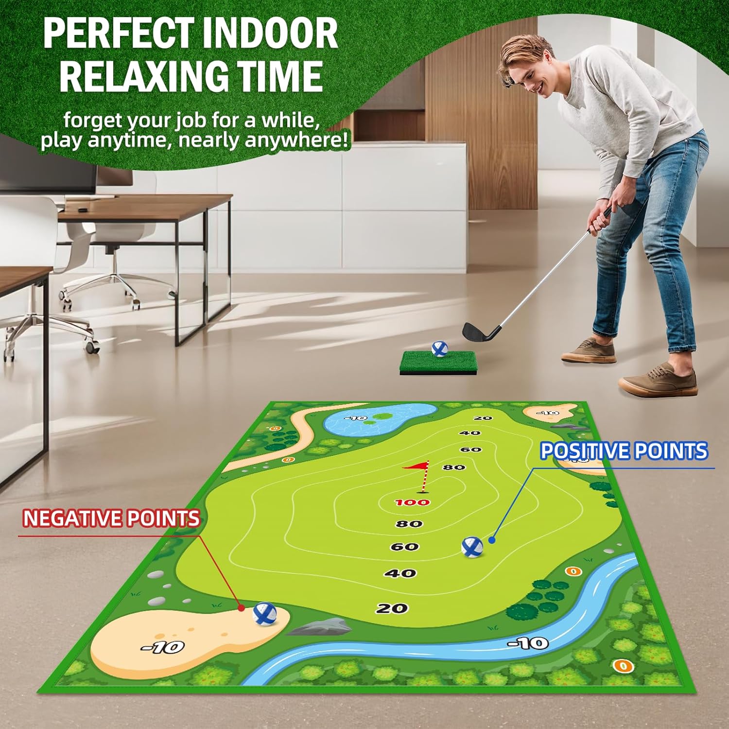 Juego de astillado de golf, tapete de entrenamiento de golf para adultos, familia, niños, interiores y exteriores, juguetes de patio trasero